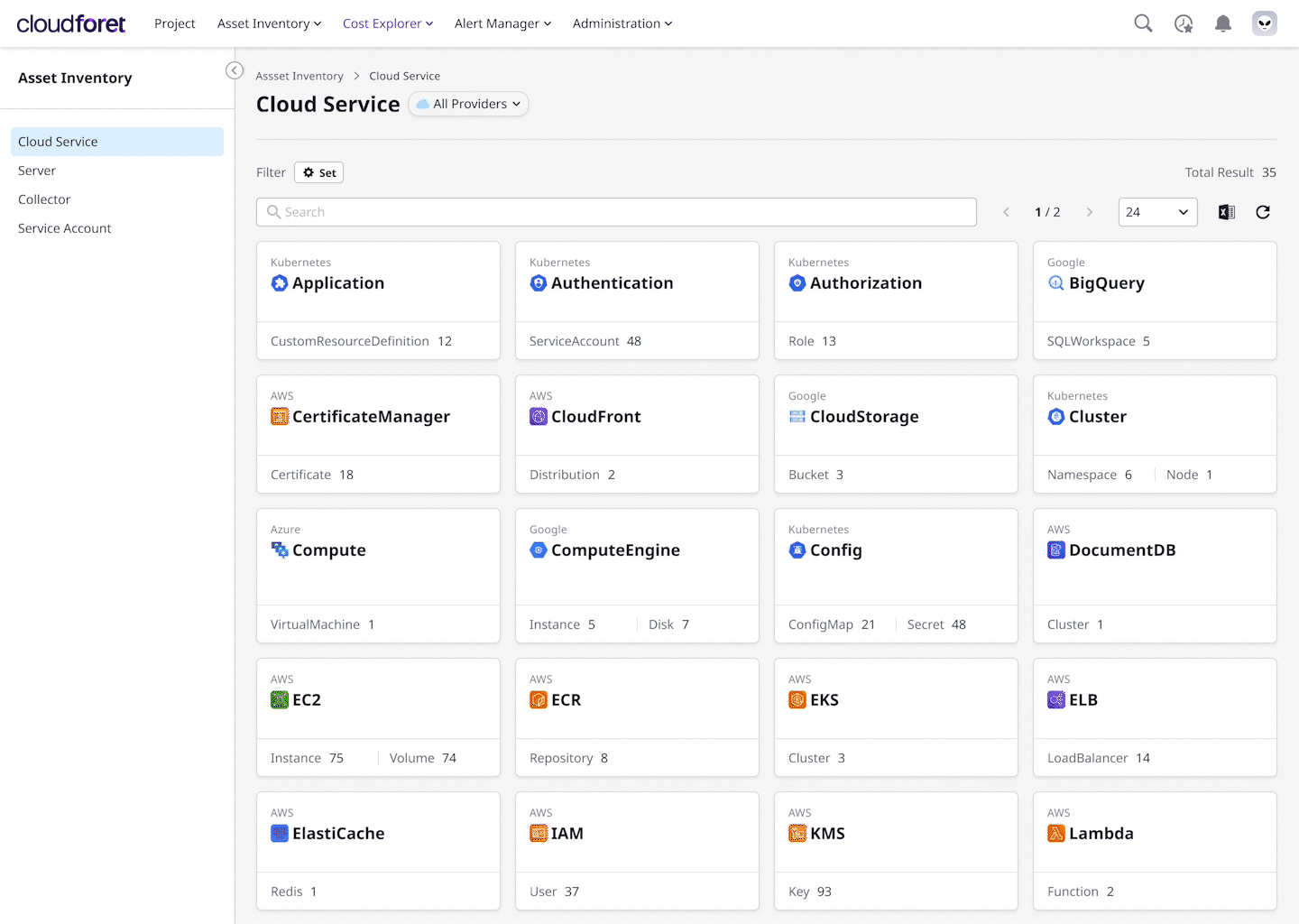 Collect and categorize multi-cloud assets in ONE platform. Search cloud resources quickly and analyze them with detailed information in ONE dashboard.